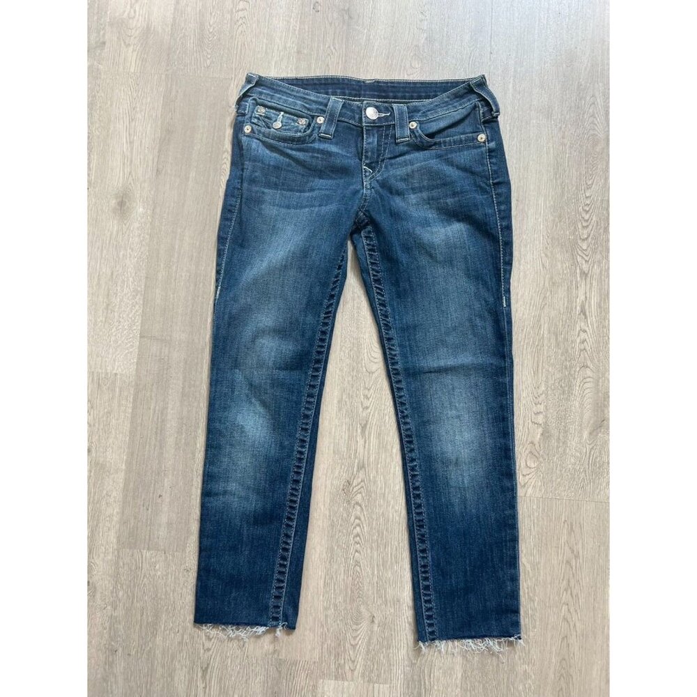 True Religion Swarovski Crystals Logo Leggings Blue Skinny Jeans Size 28 - Picture 2 of 9